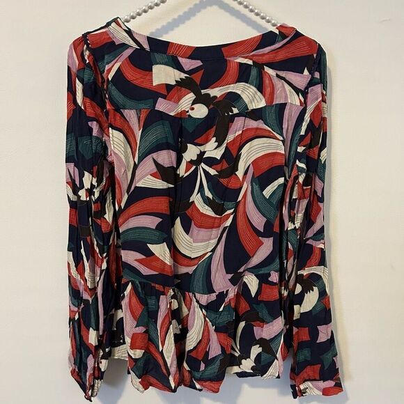 Maeve Anthropologie small Cheyenne fairy ruffle peplum top bird print colorful - Picture 11 of 12